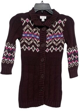 The Children’s Place Girls 5/6 Brown Fair Isle Long Cardigan Sweater